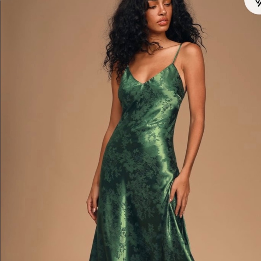 Calla Love Forest Green Jacquard Satin Slip Dress